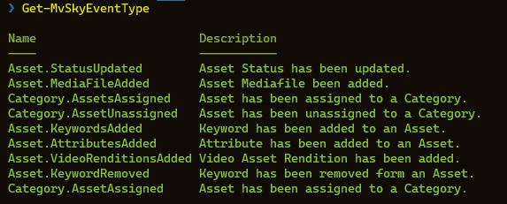 Get-MvSkyEvent results